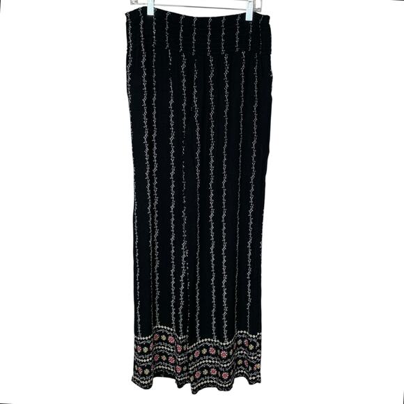 New Three Dots Pull On Printed Pants Black Floral Wide Leg Women's S - Picture 8 of 10